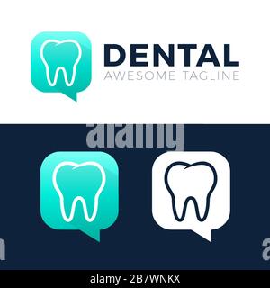 Dental Consult logo disegni concept vettore, Dental chta o talk logo modello Illustrazione Vettoriale