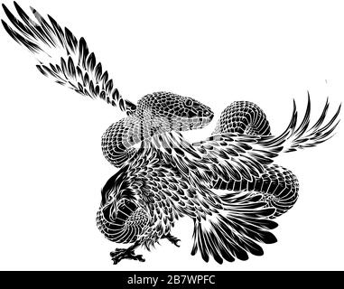 Aquila e vipera, aquila vs serpente, predatore e vettore preda Illustrazione Vettoriale