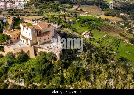 Foto Aeree, Puig De Monti-Sion, Porreres, Santuari De Monti-Sion, Santuario Di Montesion, Maiorca, Isole Baleari, Spagna Foto Stock