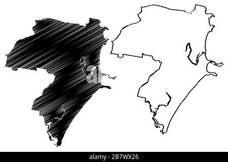 Coffs Harbour City, nuovo Galles del Sud (Commonwealth of Australia, Australia City) mappa vettore illustrazione, abbozzare schizzo Città di Coffs Harbour mappa Illustrazione Vettoriale