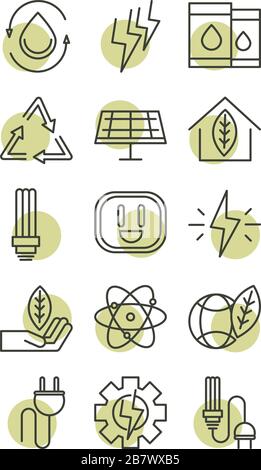 energia sostenibile alternative le icone di ecologia rinnovabile impostano lo stile della linea di illustrazione vettoriale Illustrazione Vettoriale