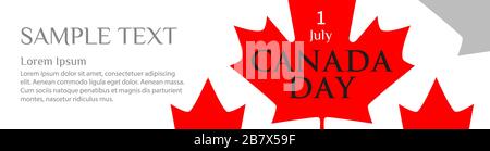 Banner panoramico per il Canada Day. Acero rosso foglie su sfondo bianco. Modello con posto per il testo, spazio di copia. Illustrazione vettoriale Illustrazione Vettoriale