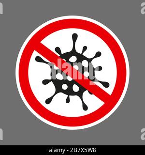 Simbolo rosso proibito con icona a glifo delle particelle virali. Simbolo di arresto della silhouette. Immunità antivirale. Illustrazione vettoriale Illustrazione Vettoriale
