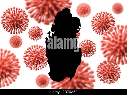 Qatar mappa su uno sfondo di microbo virus scientifico. Rendering 3D Foto Stock