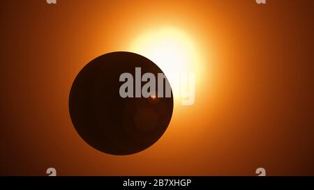 Un'eclissi solare si verifica quando una parte della Terra è inghiottita in un'ombra gettata dalla Luna che blocca completamente o parzialmente la luce solare. Foto Stock