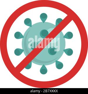 Segno di arresto con virus all'interno, simbolo di divieto con coronavirus, covid-19, logo Red Stop Virus, simbolo isolato Stop Coronavirus, influenza di cessazione. Illustrazione Vettoriale