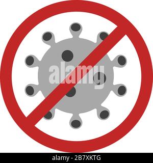 Segno di arresto con virus all'interno, simbolo di divieto con coronavirus, covid-19, logo Red Stop Virus, simbolo isolato Stop Coronavirus, influenza di cessazione. Illustrazione Vettoriale