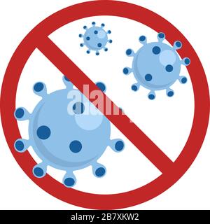 Segno di arresto con virus all'interno, simbolo di divieto con coronavirus, covid-19, logo Red Stop Virus, simbolo isolato Stop Coronavirus, influenza di cessazione. Illustrazione Vettoriale