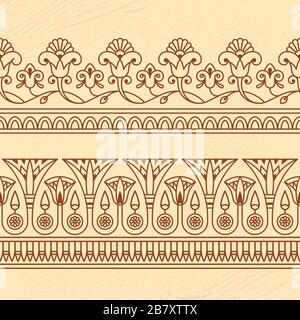 Illustrazione vettoriale senza giunture basata sull'ornamento nazionale egiziano con fiore di loto Illustrazione Vettoriale