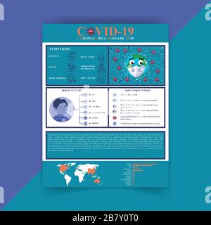 Prevenzione del virus Corona info grafico poster illustrazione vettoriale. Design del volantino di protezione antivirus Wuhan Illustrazione Vettoriale
