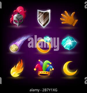 Slot colorate icon set per casino slot machine, giochi d'azzardo, icone per il mobile arcade e giochi puzzle vector Illustrazione Vettoriale