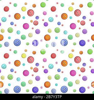 Set di bottoni multicolore per abiti di diverse dimensioni. Illustrazione vettoriale - isolamento su sfondo bianco. Ripetizione senza giunture Illustrazione Vettoriale