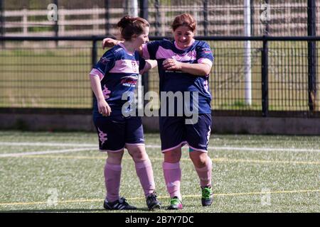 Calcio femminile a Ebbw vale, Galles. Foto Stock