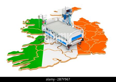 Unità di terapia intensiva ICU in Irlanda, rendering 3D isolato su sfondo bianco Foto Stock