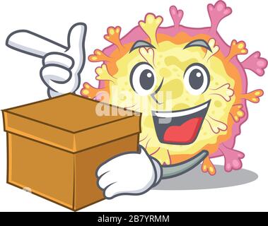 Corona viridae virus Cartoon stile di progettazione che ha una scatola Illustrazione Vettoriale