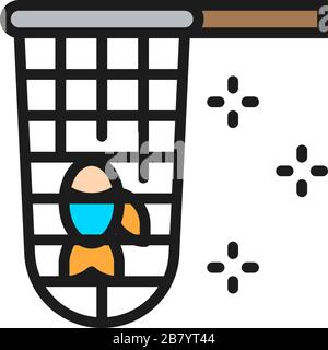 Icona della linea di colore piatta della rete da pesca vettoriale. Illustrazione Vettoriale