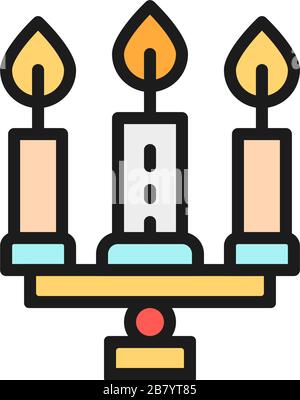 Candeliere, lampadario con candele icona a linea di colore piatta. Illustrazione Vettoriale