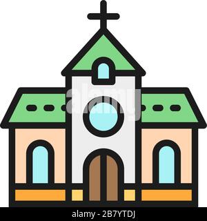 Chiesa, cappella, tempio a linea di colore icona. Illustrazione Vettoriale