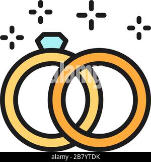 Icona a linea piatta degli anelli di nozze vettoriali. Illustrazione Vettoriale