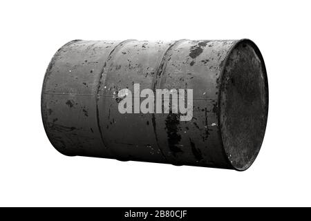 Barile olio nero o scuro vecchio isolato su sfondo bianco Foto Stock