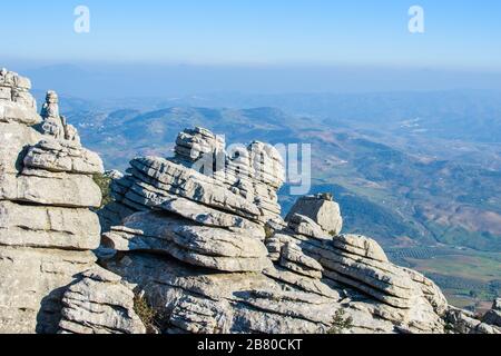 Paesaggio di rocce nel parco nazionale El Torcal, Torcal de Antequera, Provincia di Malaga, Andalusia, Spagna. Foto Stock