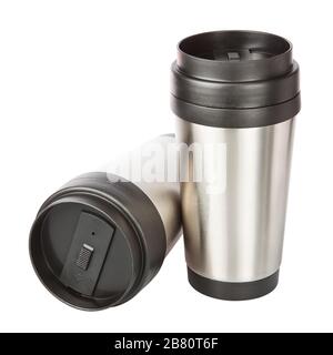 Due thermos-Cup da viaggio. Primo piano. Foto Stock