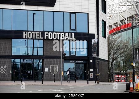 Una vista del calcio dell'Hotel vicino a Old Trafford, Manchester. Gary Neville e Ryan Giggs daranno agli operatori sanitari libero accesso ai loro alberghi da questo fine settimana in una manifestazione di solidarietà durante l'epidemia di coronavirus. Foto Stock