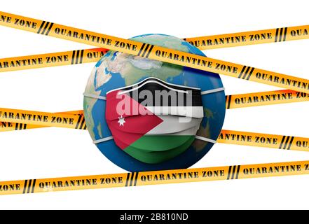 Zona di quarantena della maschera medica protettiva Jordan flag. Rendering 3D Foto Stock