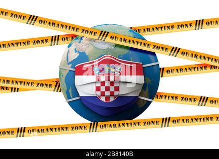 Bandiera della Croazia maschera medica protettiva zona di quarantena. Rendering 3D Foto Stock
