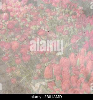 Una varietà di colori vicino al Liberty store di Londra. Grandi bouquet in vasi di stagno. Testurizzato elegante vecchio sfondo di carta, quadrato, Foto Stock