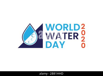 Simbolo del logo World Water Day 2020, acqua e cambiamenti climatici. Design vettoriale piatto. Illustrazione Vettoriale