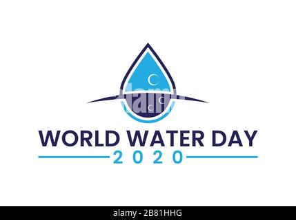 Simbolo del logo World Water Day 2020, acqua e cambiamenti climatici. Design vettoriale piatto. Illustrazione Vettoriale