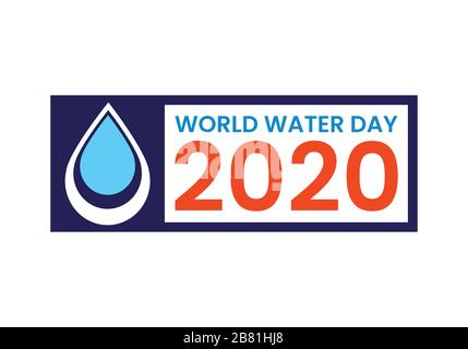 Simbolo del logo World Water Day 2020, acqua e cambiamenti climatici. Design vettoriale piatto. Illustrazione Vettoriale