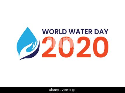 Simbolo del logo World Water Day 2020, acqua e cambiamenti climatici. Design vettoriale piatto. Illustrazione Vettoriale