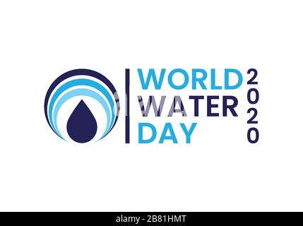Simbolo del logo World Water Day 2020, acqua e cambiamenti climatici. Design vettoriale piatto. Illustrazione Vettoriale