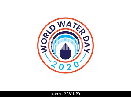 Simbolo del logo World Water Day 2020, acqua e cambiamenti climatici. Design vettoriale piatto. Illustrazione Vettoriale