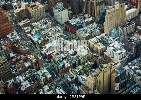 Ammira lo skyline di Manhattan visto dall'One World Observatory, proprio dove si trova il World Trade Center. Foto Stock