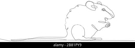 Disegno di linea continua del topo di ratto. Uno stile lineart singolo disegnato a mano. Illustrazione Vettoriale