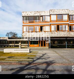 Ingresso e cartello degli edifici della Corte federale di giustizia della Germania, Bundesverfassungsgericht, BGH. Karlsruhe, Baden-Württemberg Foto Stock