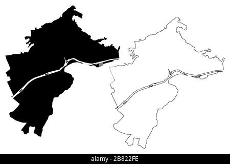 Mappa di Bolzano (Repubblica Italiana, Trentino-Alto Adige Sudtirol) illustrazione vettoriale, schizzo di tela mappa della città di Bolzano Illustrazione Vettoriale