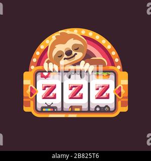 Cute sloth dormire su una slot machine. Illustrazione divertente circa la pigrizia Illustrazione Vettoriale