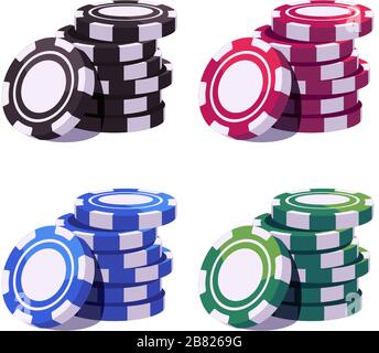 Set di pile di chip di poker colorate. Illustrazione del casinò Illustrazione Vettoriale