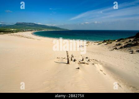 Playa de Bolonia, Tarifa, campo de Gibilterra, Costa de la Luz, Cádiz, Andalucía, España. Foto Stock