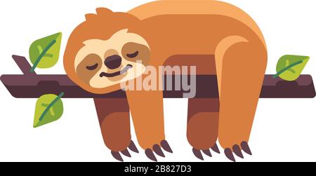 Cute sloth dormire su un albero ramo di illustrazione piatta Illustrazione Vettoriale