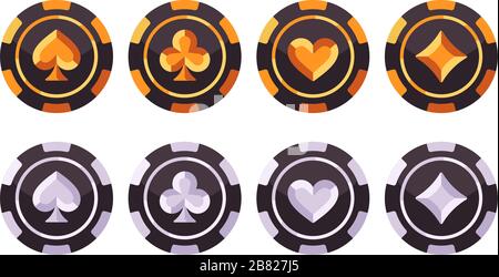 Set di chip da poker in oro e argento. Illustrazione piatta del casinò Illustrazione Vettoriale