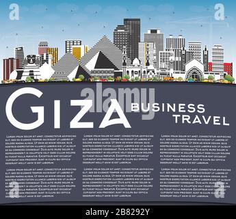 Giza Egypt City Skyline con edifici grigi, Blue Sky e Copy Space. Illustrazione vettoriale. Illustrazione Vettoriale