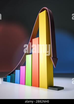 Rappresentazione 3D del grafico a barre che rappresenta la crescita economica con un improvviso crash Foto Stock