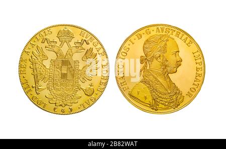 Moneta d'oro, obverse e reverse, moneta d'oro austriaca, ducato d'oro, Austria Foto Stock