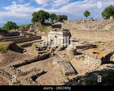 Canakkale, Turchia - 06 maggio 2017 - rovine dell'antica città leggendaria di Troia nella provincia di Canakkale, Turchia Foto Stock