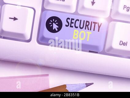Testo della scrittura Security Bot. Foto concettuale software che esegue un'attività automatizzata su Internet Foto Stock